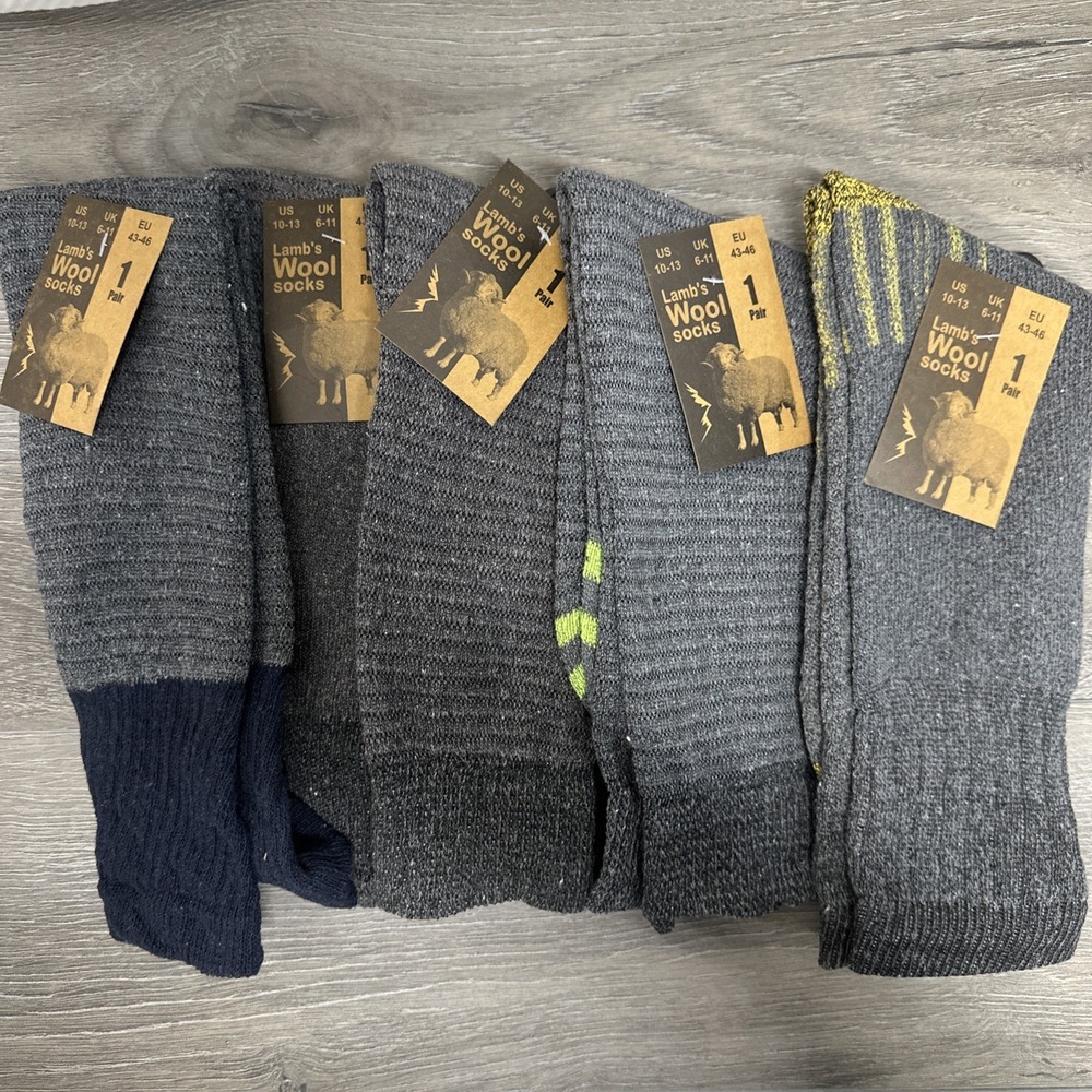 Lamb's Wool Socks Black/Dark Gray Men's Size 10-13 (5 Pairs)